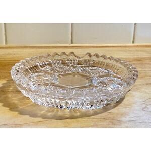 Vintage Clear Pressed Glass Ashtray Sawtooth Rim, Round Trinket Dish, Starburst